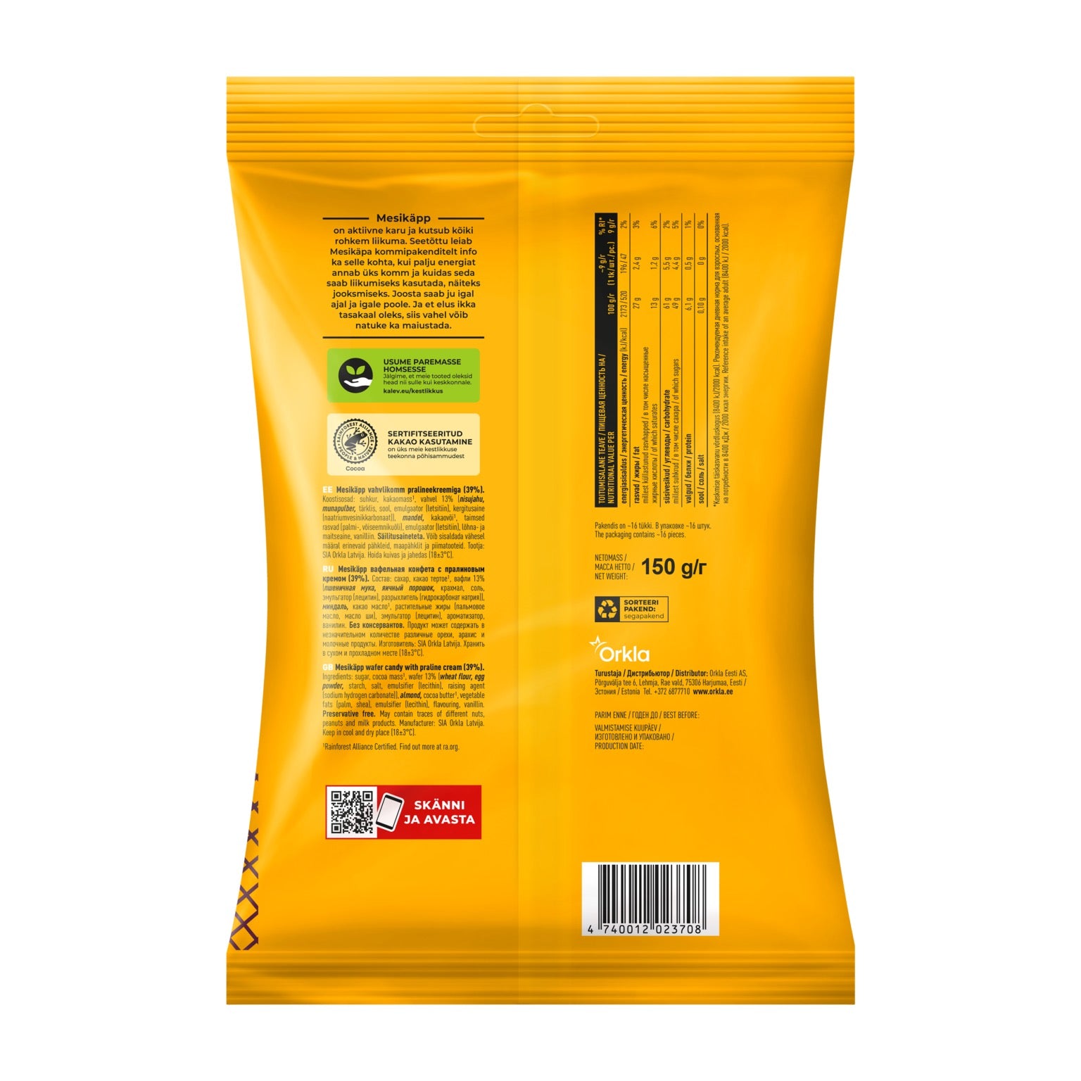 Vafeļu konfektes "Mesikäpp" ar pralinē krēmu, 150g