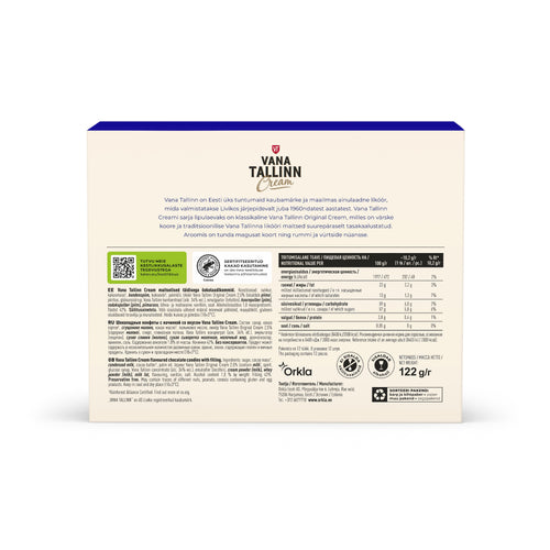 Kalev Chocolate candies with Vana Tallinn Cream liqueur cream filling 122g