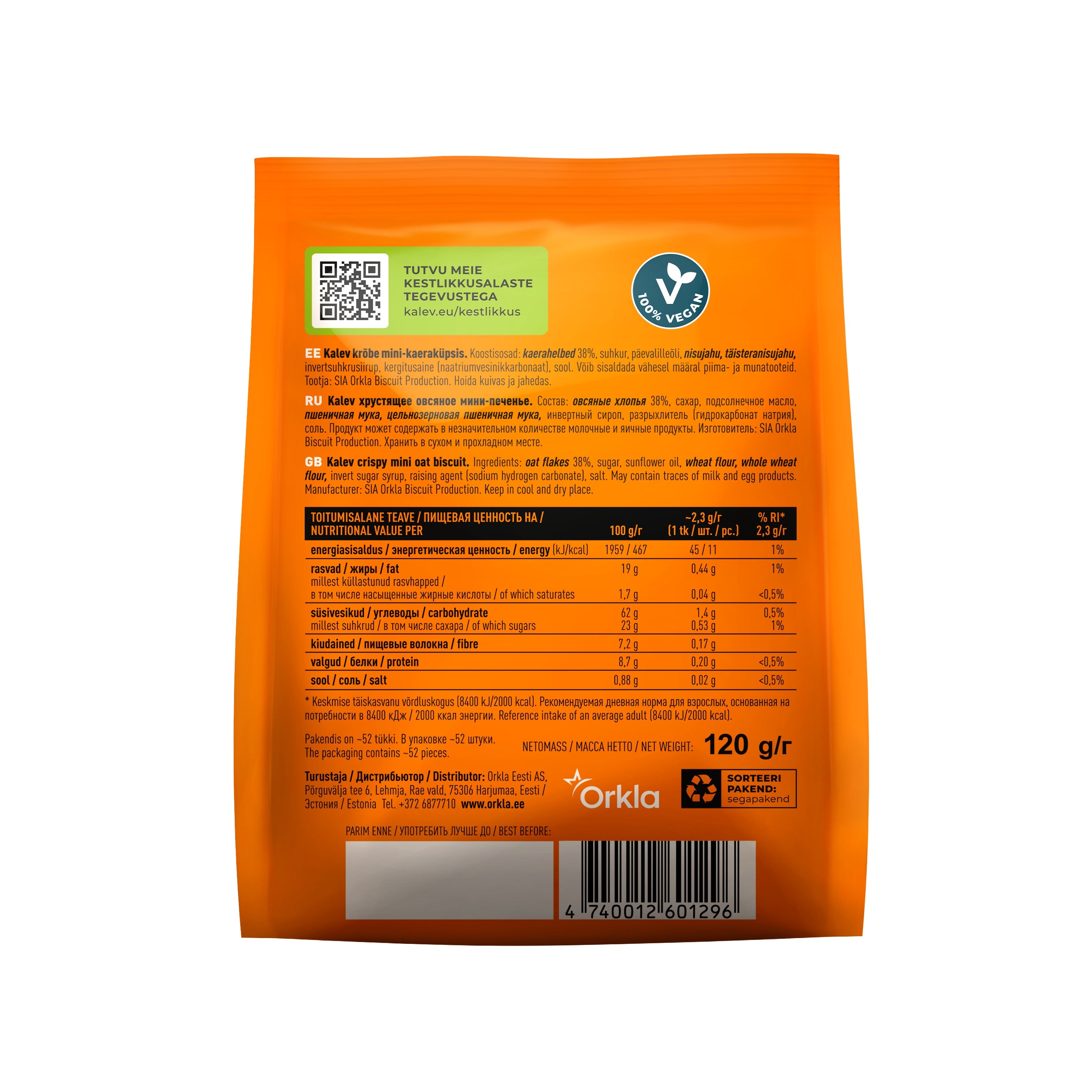 Kalev kraukšķīgi mini auzu cepumi 120g