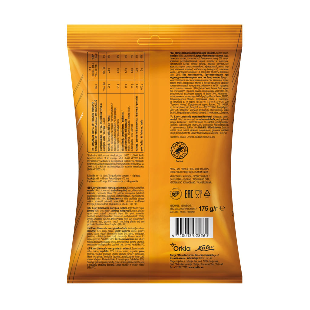 Kalev Citronu liķiera marcipāna konfektes 175g