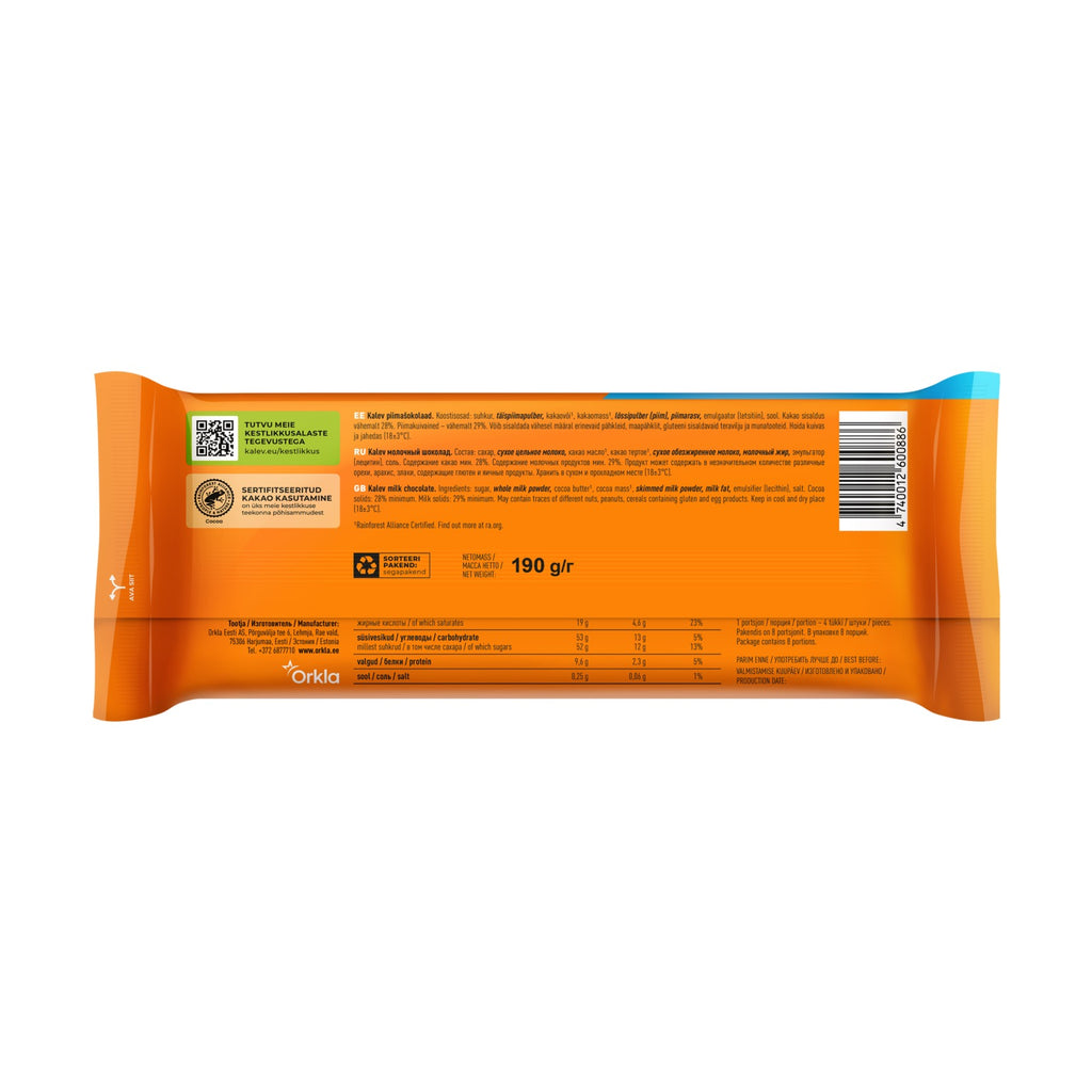 Kalev piena šokolāde 190 g