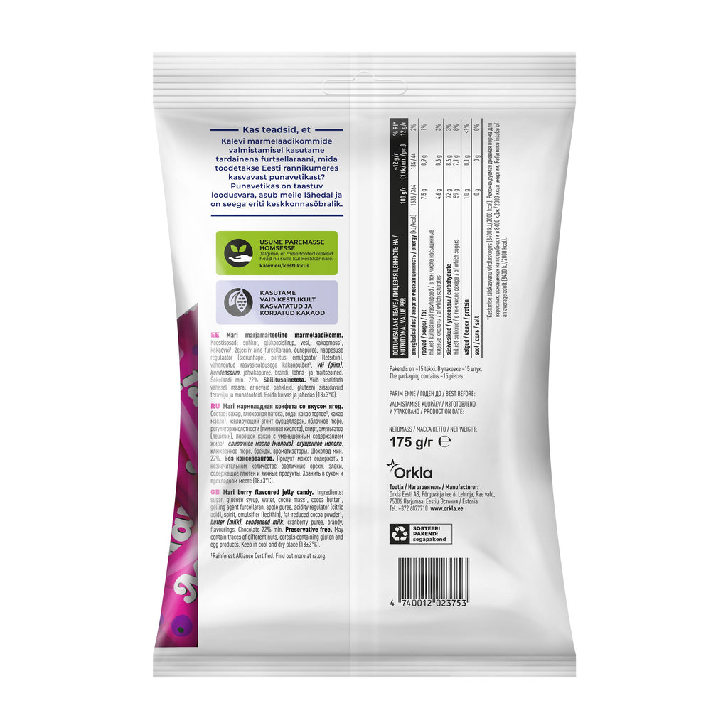 Kalev želejkonfektes ar ogu garšu 175g
