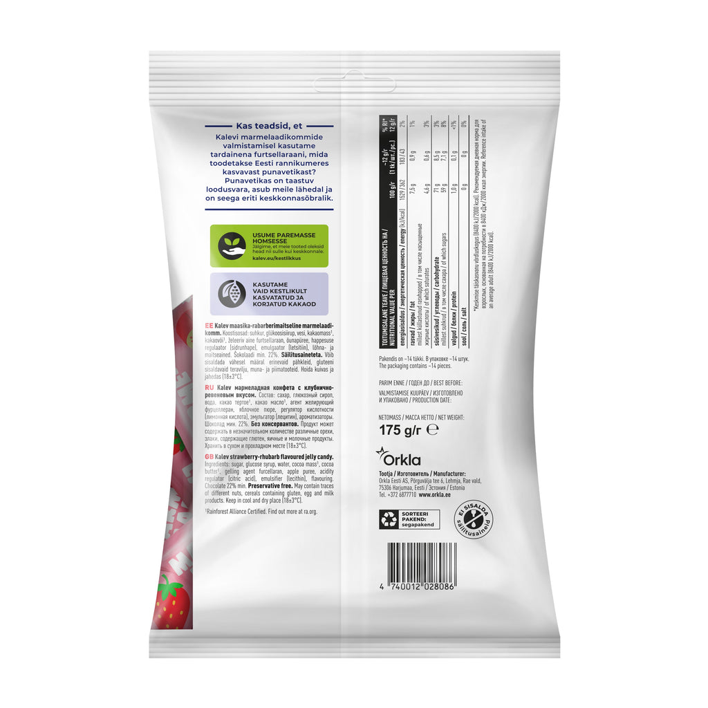 Kalev zemeņu-rabarberu želejkonfektes 175g